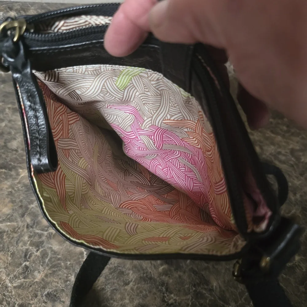 The Sak Leather Shoulder Bag, Black, Mini Fabric Strap Outside/Inside Pockets‎